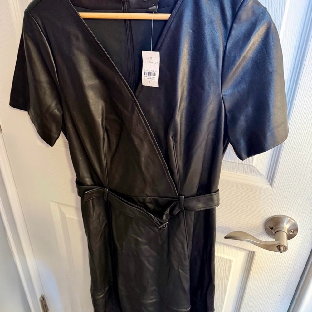 NWT Ann Taylor Charcoal Faux Leather Dress Women’s 
Size: 4